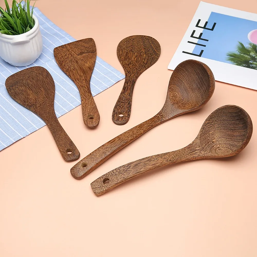 Non-stick Wooden Spatula with Long-handle for Pan Wok, Soup Turner, Rice Cooking, Bakery Utensils, Kitchenware, Natural Wenge