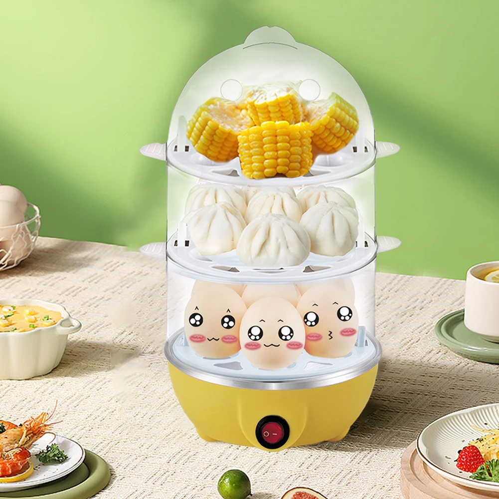 110V/220V Electric Egg Boiler Rapid Heating Automatic Corn Steamer 3-Layer Portable Milk Steamer for Cooking Breakfast Machine