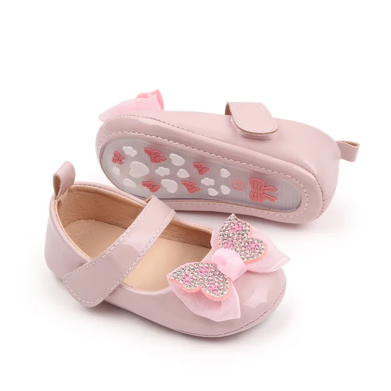 Newborn Baby Girl Shoes Classic Bowknot Rubber Sole Anti-slip PU Leather First Walker Toddler Crib