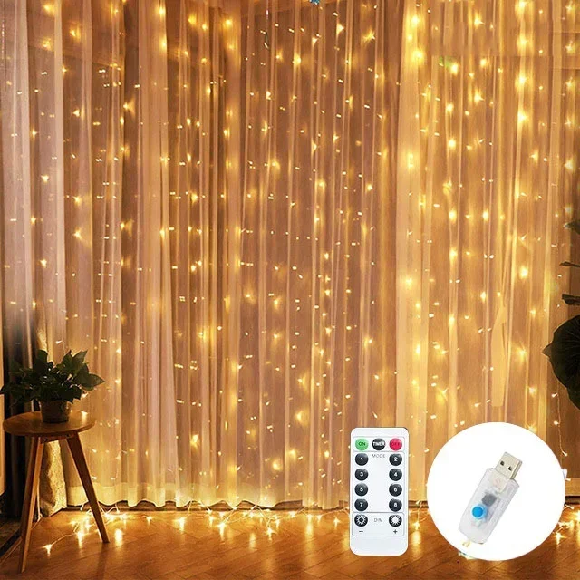 Luci di Natale Decorazione a led Fata Decorazioni di Capodanno per la stanza Ghirlande Tenda a corda Cascate Striscia Camere da letto 2024 Noveltie