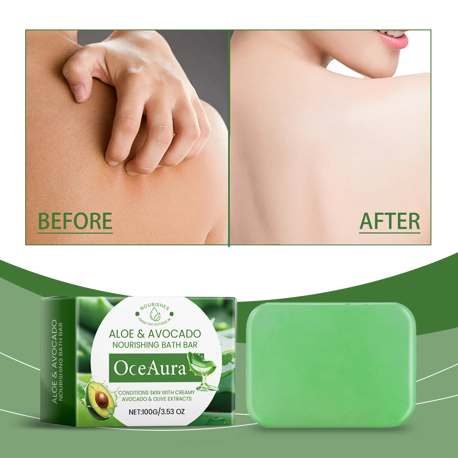 OceAura Avocado Nourishing Bath Bar Calming and Soothing Soap Gently Cleanse the Skin Helping to Remove Dirt and Excess Oil