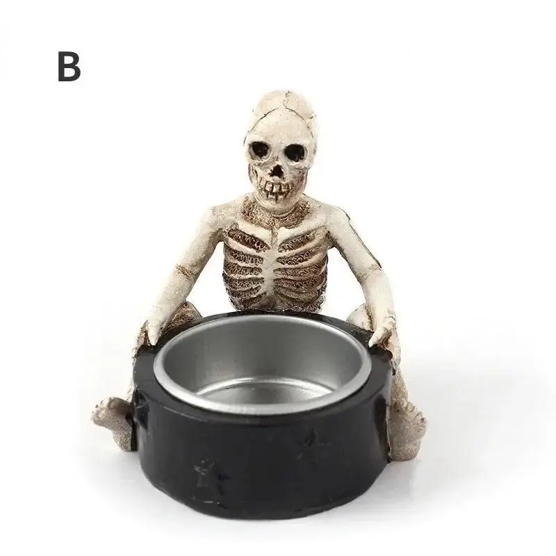 Halloween Skull Candle Holder Retro Skull Candle Holder Tea Lamp Cup Home Halloween Party Decoration Halloween Desktop Decor