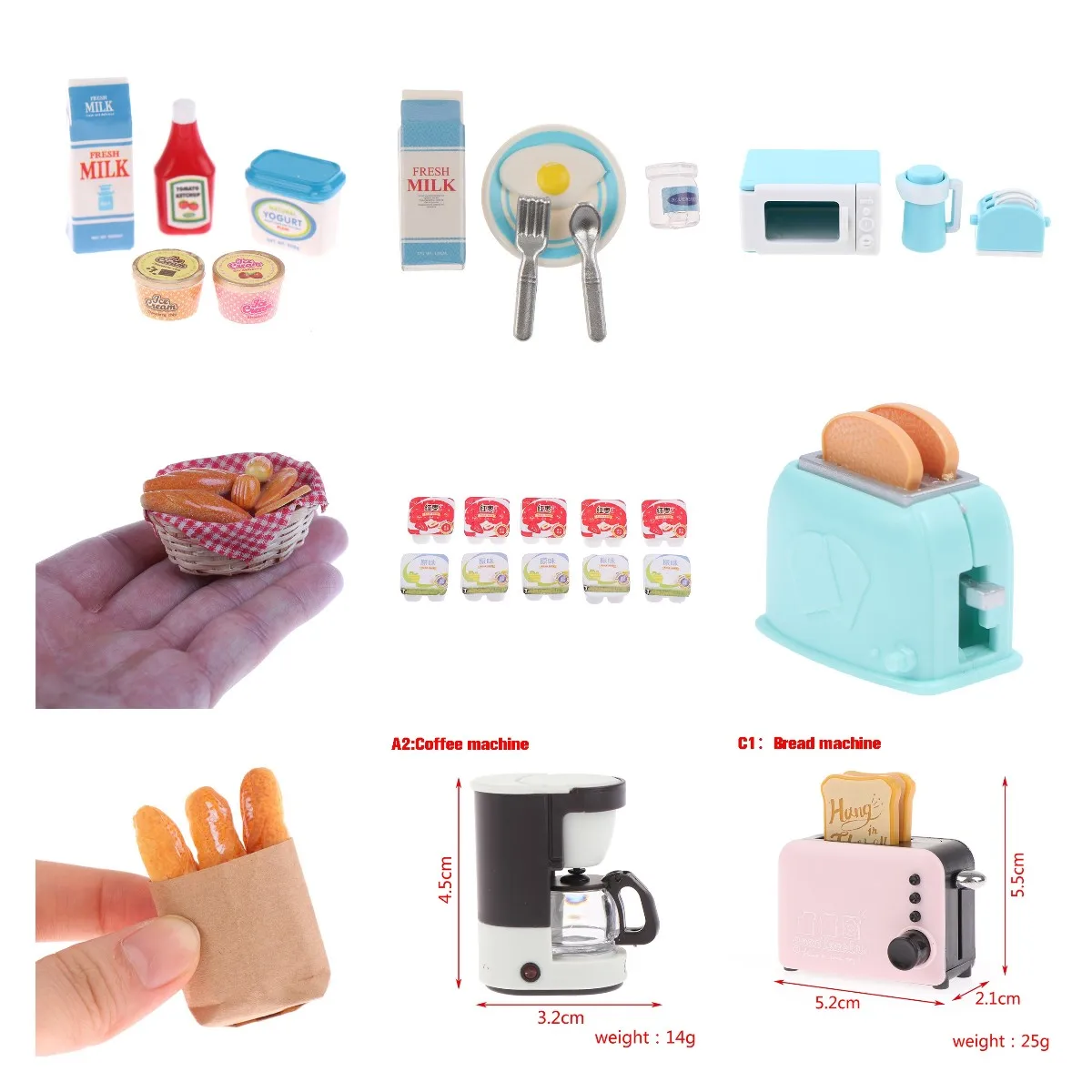 112ScaleMiniatureDollhouseBreakfastSetMilkEggBreadJuicefor