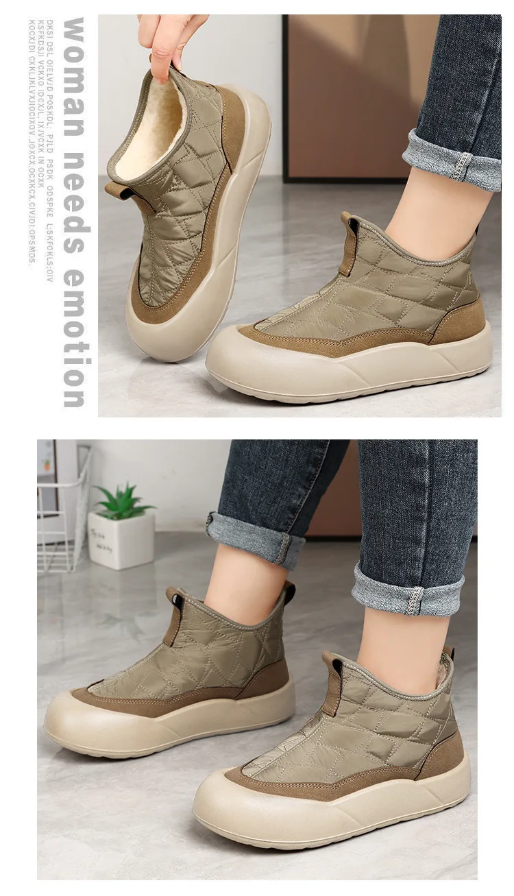 المرأة الشتاء عالية الجودة صوف مبطن سميكة الثلوج الأحذية أحذية قطنية دافئة وعصرية عادية جولة تو كعب مسطح