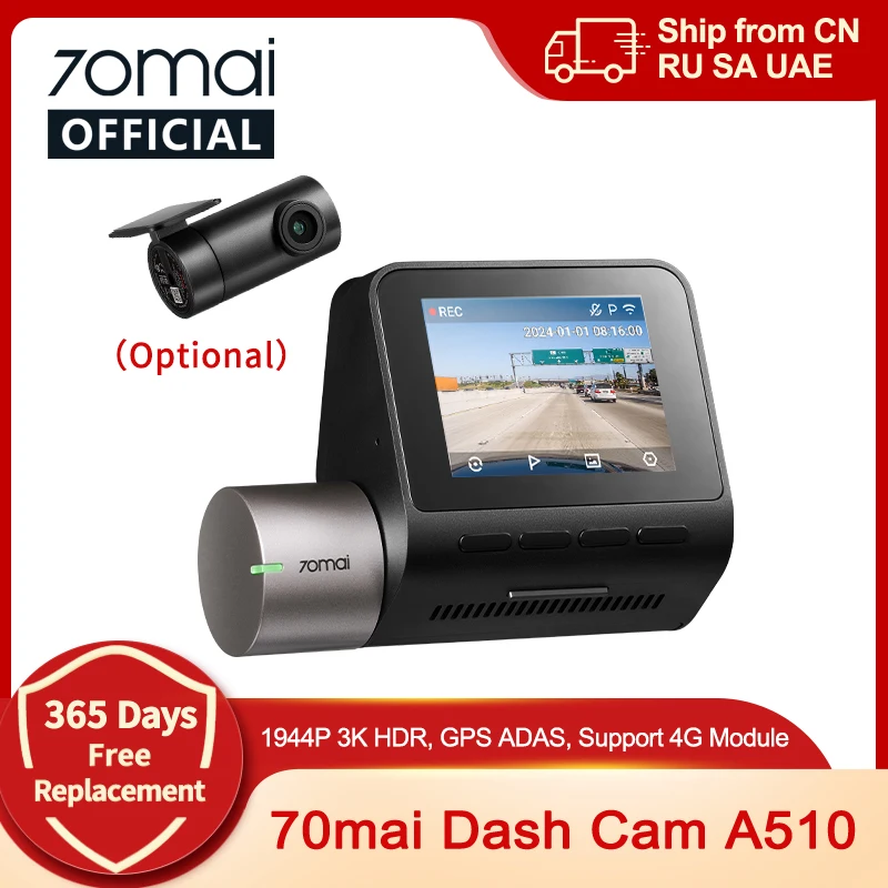 70mai Dash Cam A510 1944P HDR GPS ADAS 4G conectividad 70mai 4G cámara frontal A510 coche DVR 24H soporte de estacionamiento cámara trasera