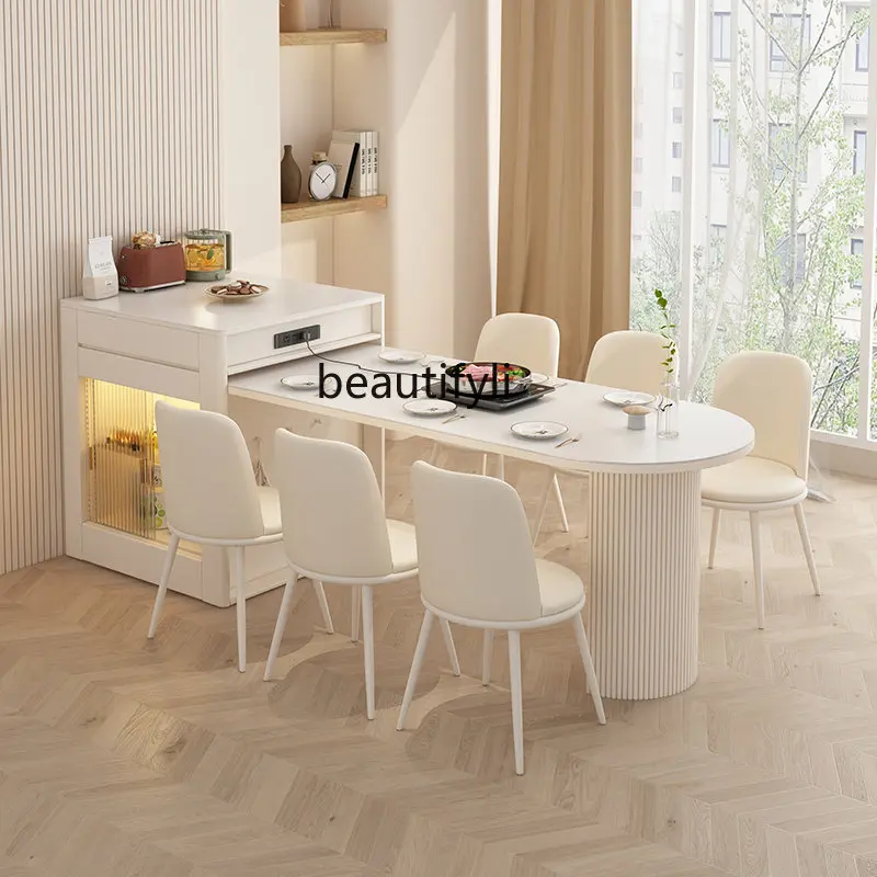 

Small Apartment Semicircle Kitchen Island Dining Table Integrated Retractable Household Stone Plate Dining Table Kitchen Island