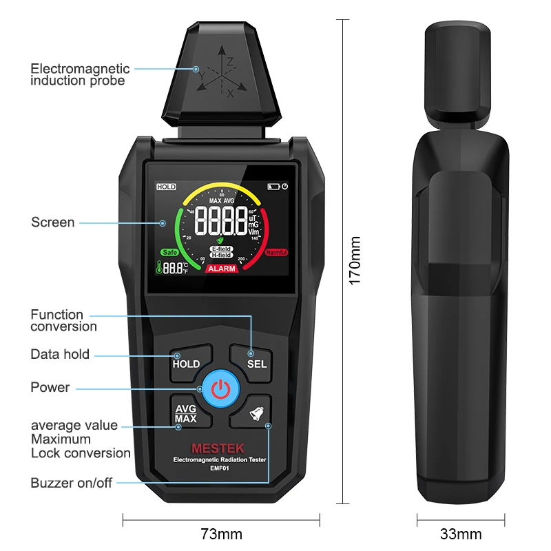 EMF01 Electromagnetic Radiation Detector Handheld Electromagnetic Field Radiation Tester Digital Measuring Instrument