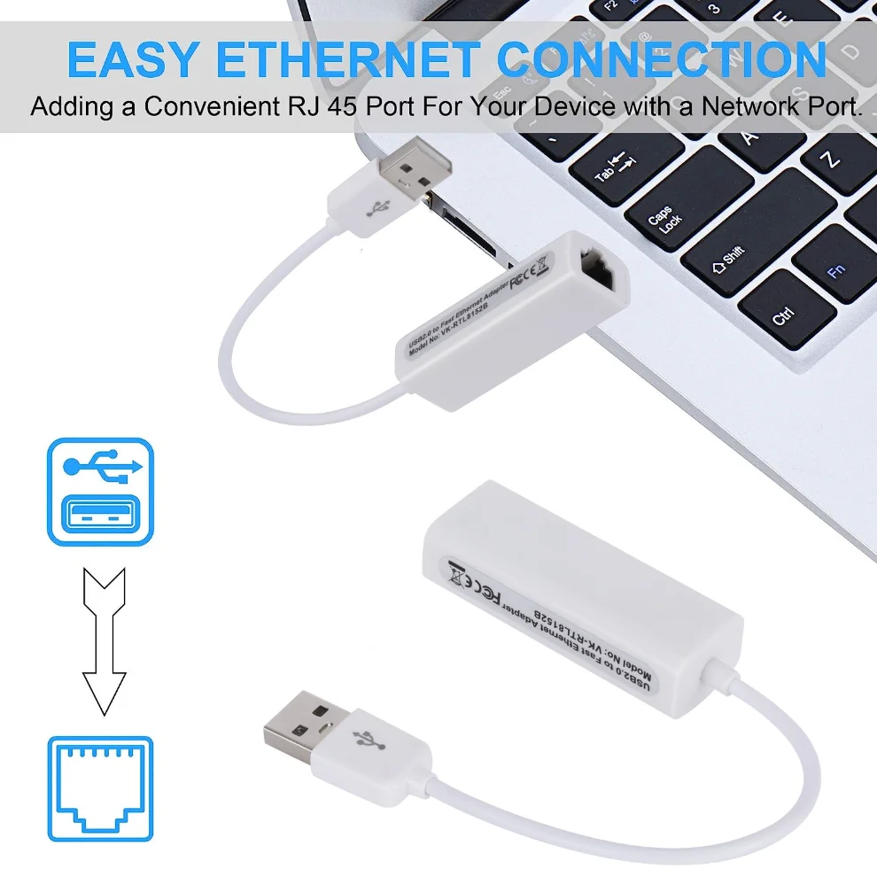 Usb 2.0 para Rj45 Lan Ethernet Adapter Placa de Rede para pc Macbook Laptop Windows 10 100mbps Rtl8152b - Imagem 3