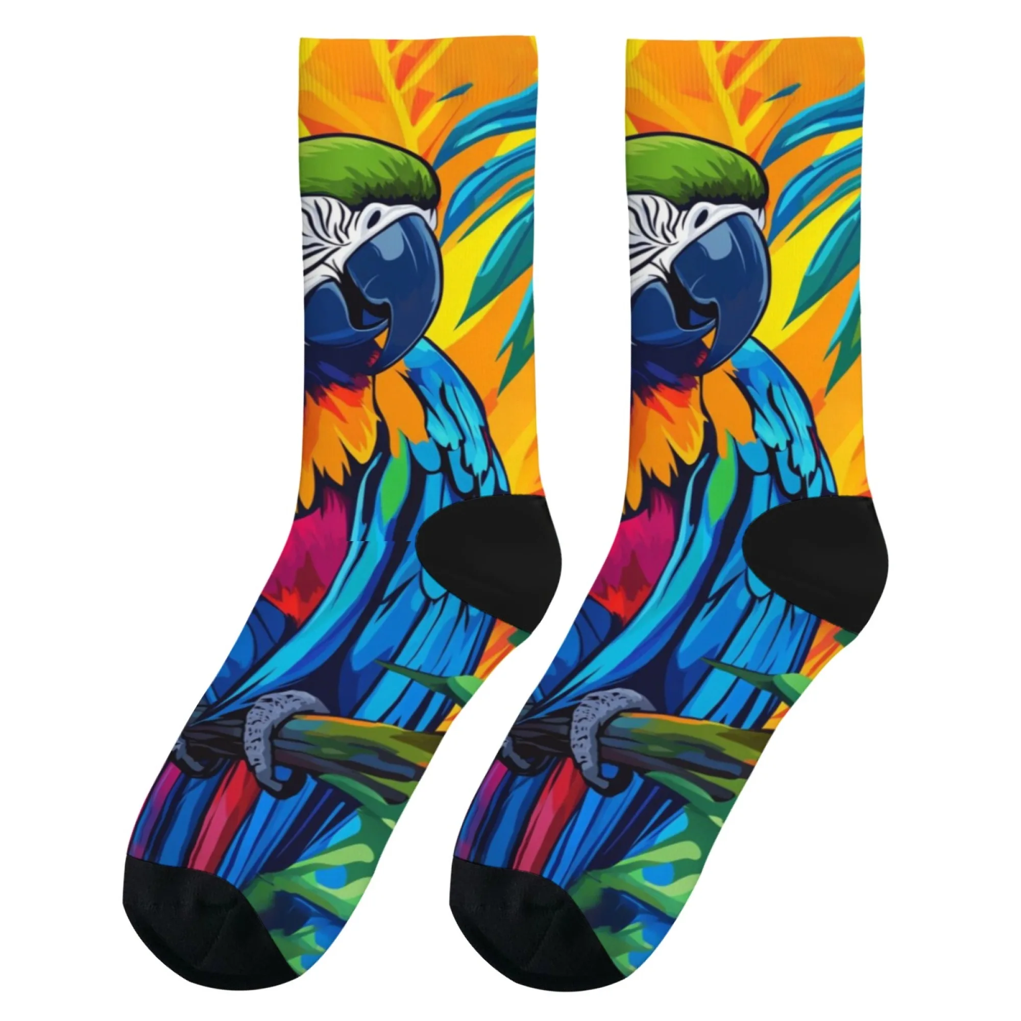 Vibrant Parrot Print Men's Retro Compression Socks - Soft & Comfortable Novelty Gift
