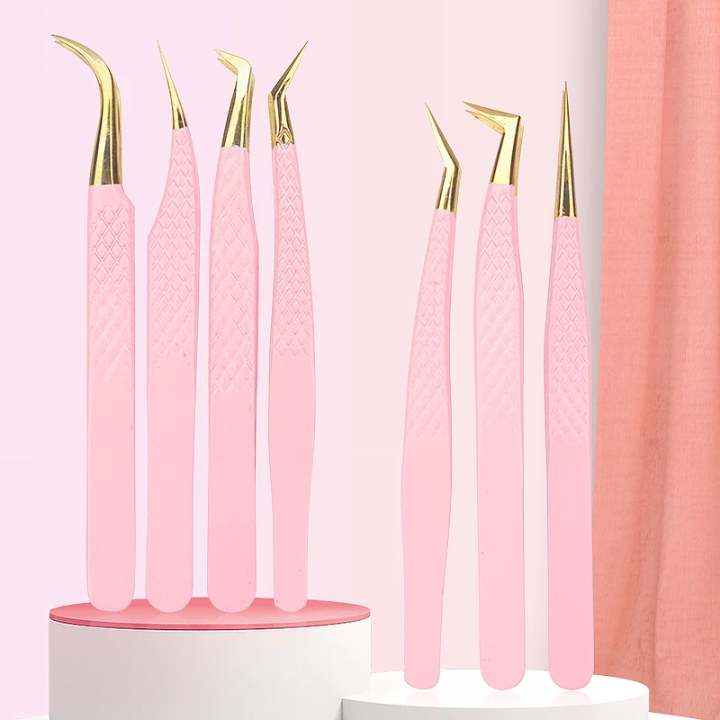 1PC Wimpern Pinzette Rosa Edelstahl Superharte Pinzette Tipps Hohe Präzision Anti-Statische Make-Up Werkzeuge Lash Verlängerung Liefert – Detail 1