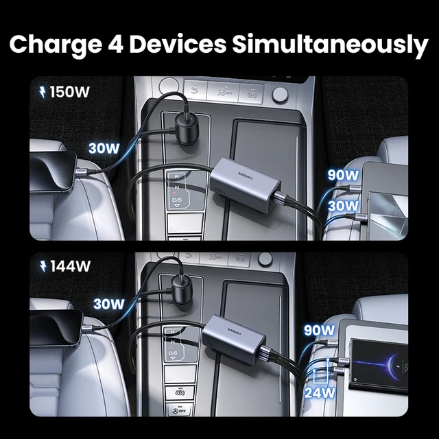 شاحن سيارة 150 واط سريع الشحن USB C شاحن لأجهزة المحمولة