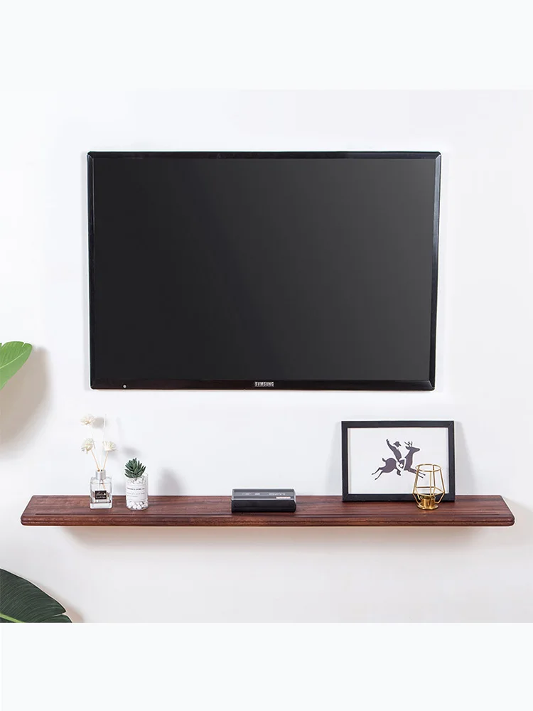 단단한 나무 TV 배경 벽 선반 한 단어 파티션 벽 마운트 선반 거실 침실 스토리지 랙 북유럽 스타일