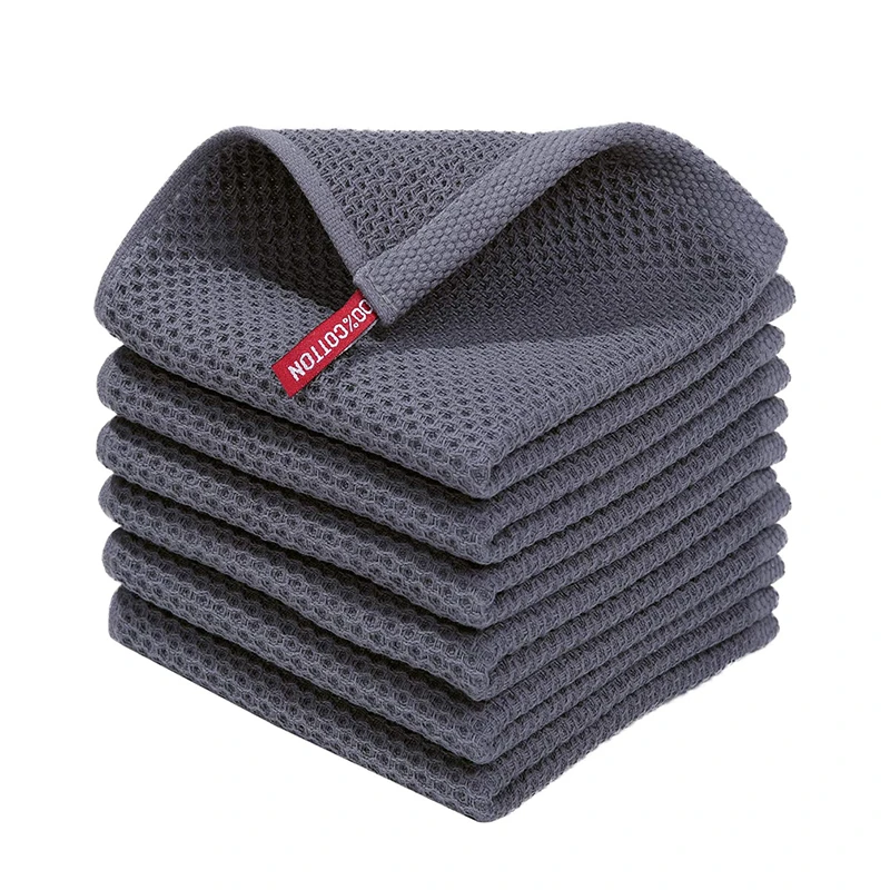 Homaxy 4/6pcs/set Kitchen Nonabsorbent Waffle Patter Cleaning Cloth Housework Table Dish Cloth