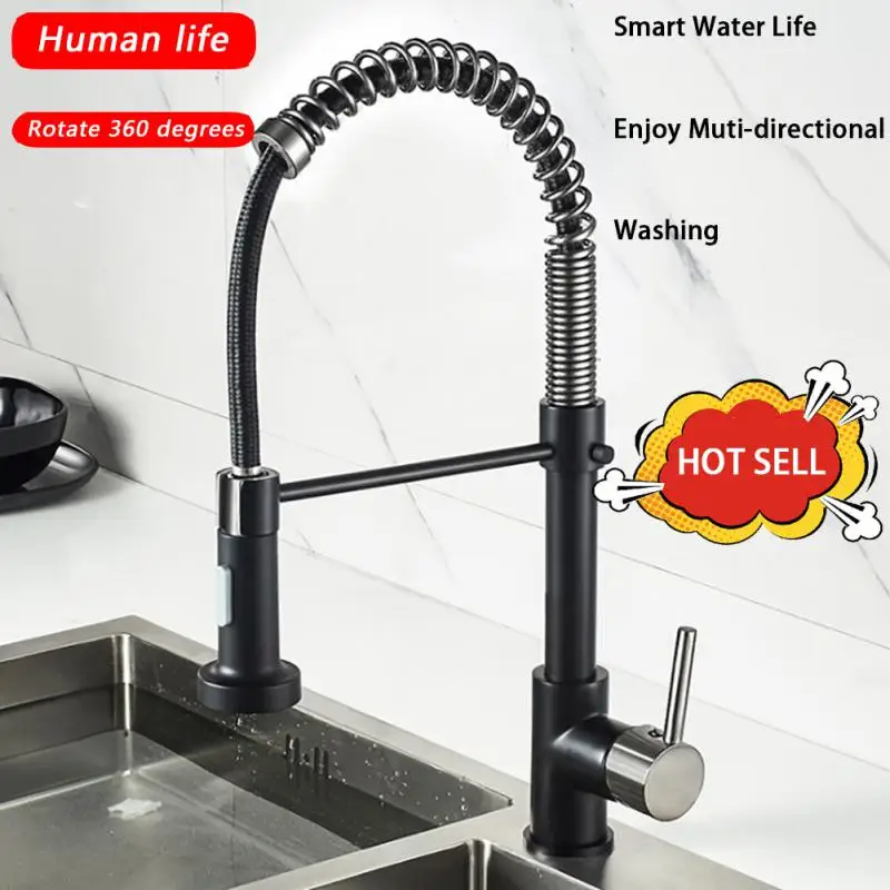 

Pull Down Kitchen Sink Faucet Spring Splash-proof Hot And Cold Water Mixer Crane Tap Dual-mode Kitchen Faucet Deck Mounted
