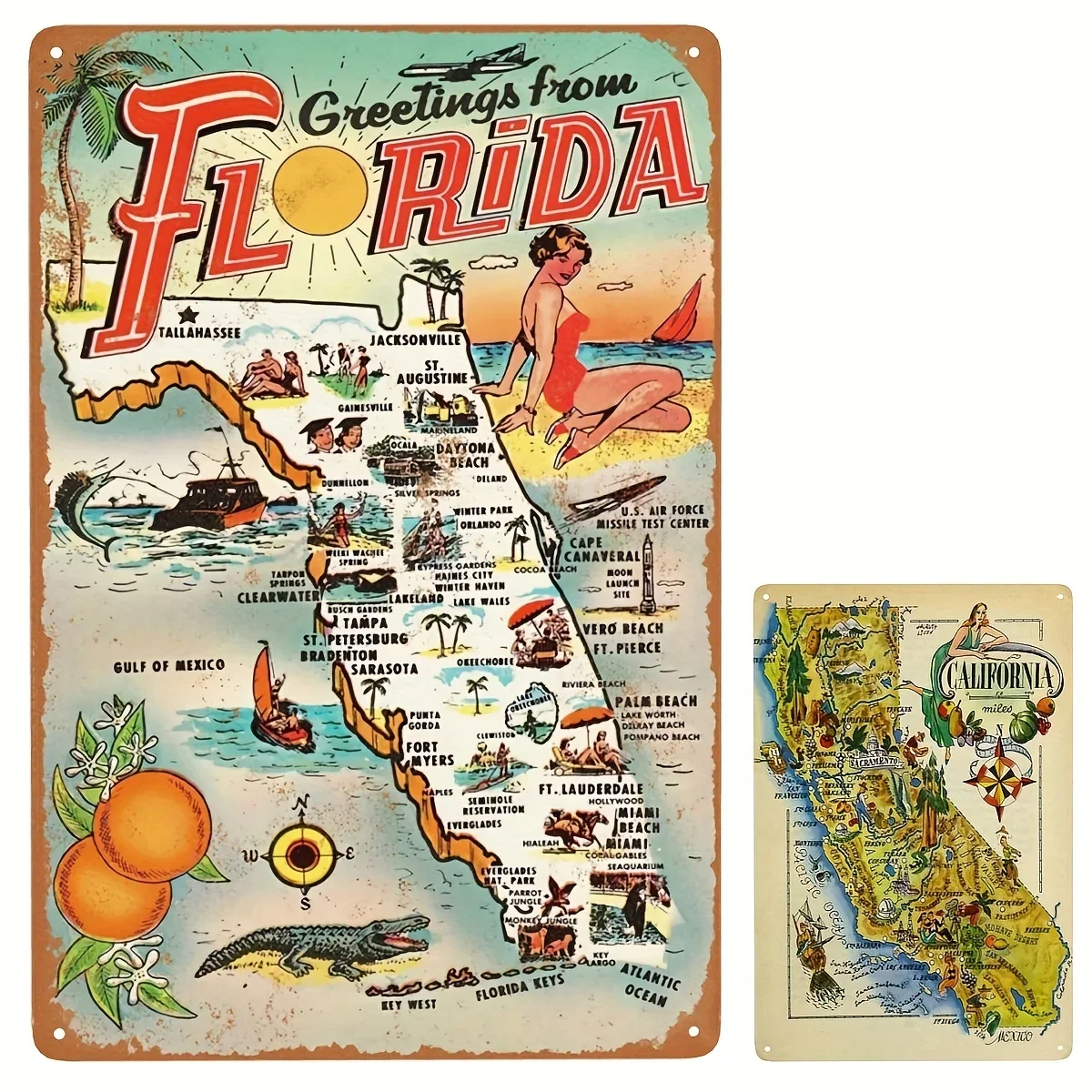 

B Metal Sign, 1954 Greetings From Florida -Wall Decoration Poster Home Bar Restaurant Garage Cafe Art Metal Sign Gift, 8x12 Inc
