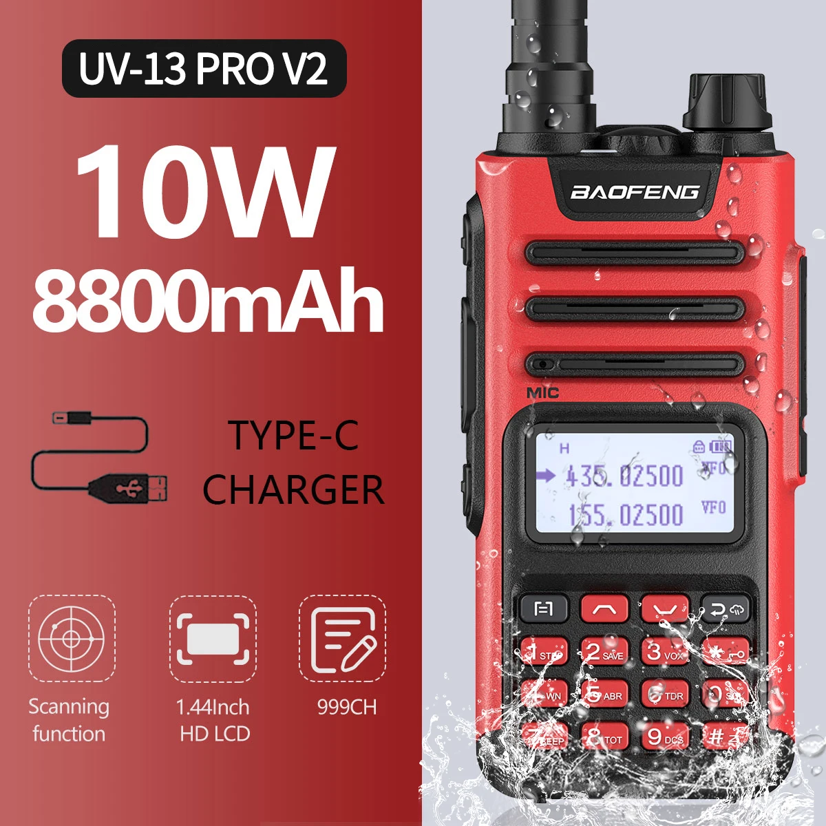 Baofeng UV-13 PRO V2 High Power Waterproof Walkie Talkie VHF UHF  136-174/400-520MHz Transceiver Add USB Charger Two Way Radio AliExpress