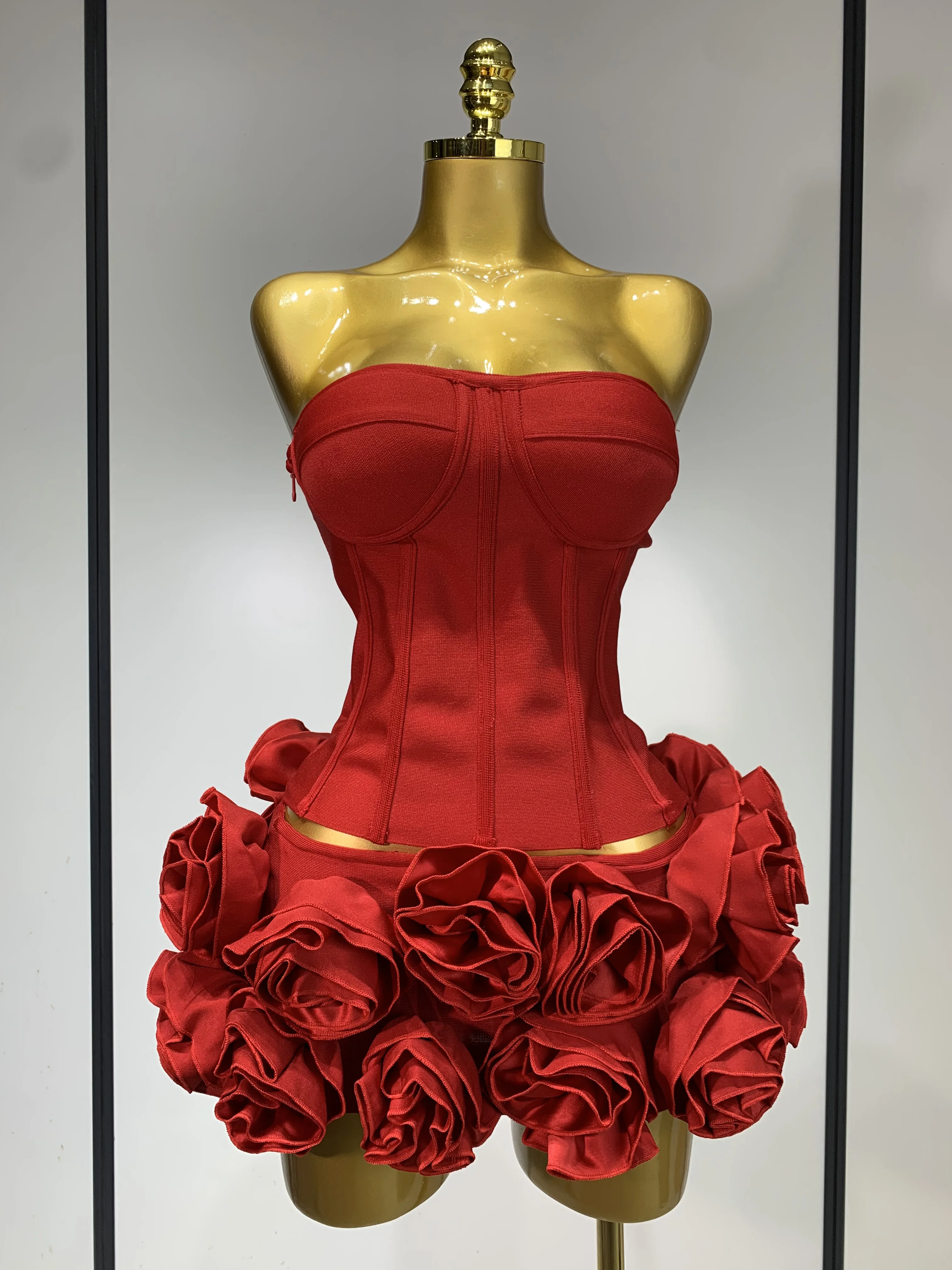 Women Sexy Strapless Prom Gown Fashion Celebrity Club Party Skirt Set Birthday Cocktail Outfit Birthday Party Bandage Dress