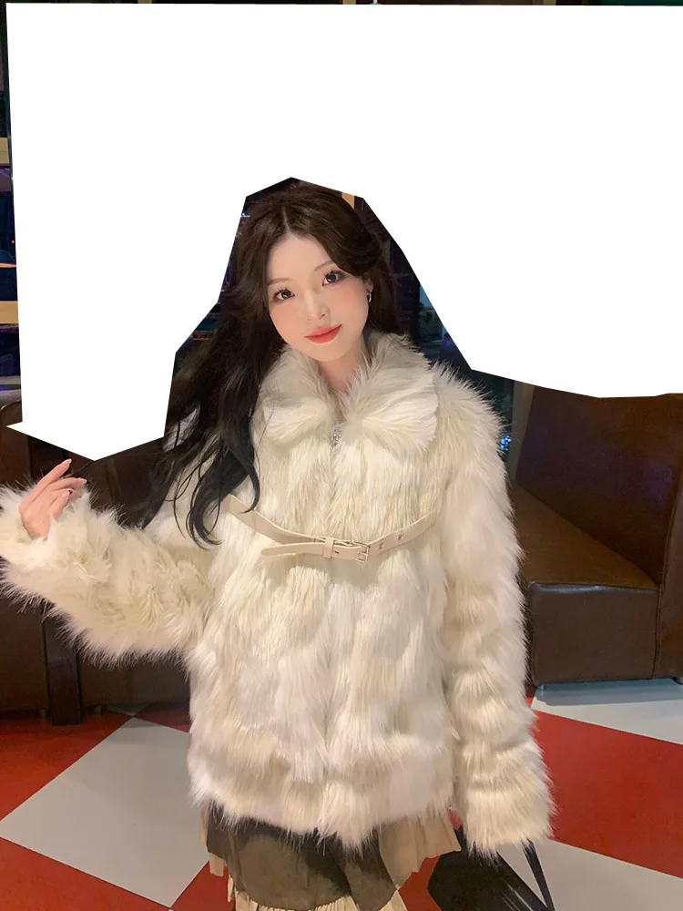

2023 Women's Clothing Contrast Color Thickening Faux Fur Coat Winter New 9