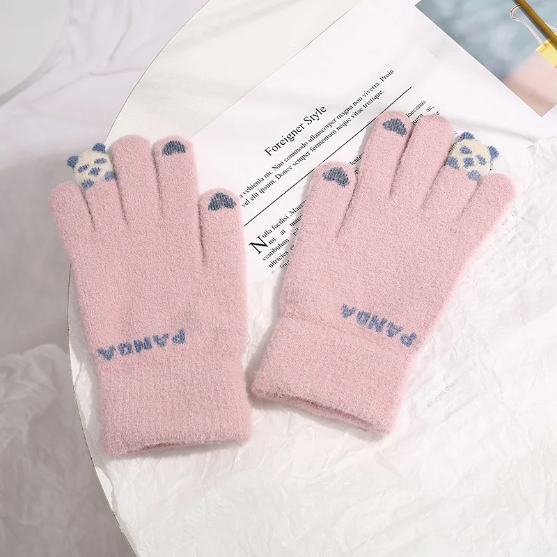 Child Gloves Aldult Kawai Cold Protection New Winter Plush Gloves Stretch Knit Touch Screen Thicken Fleece Riding