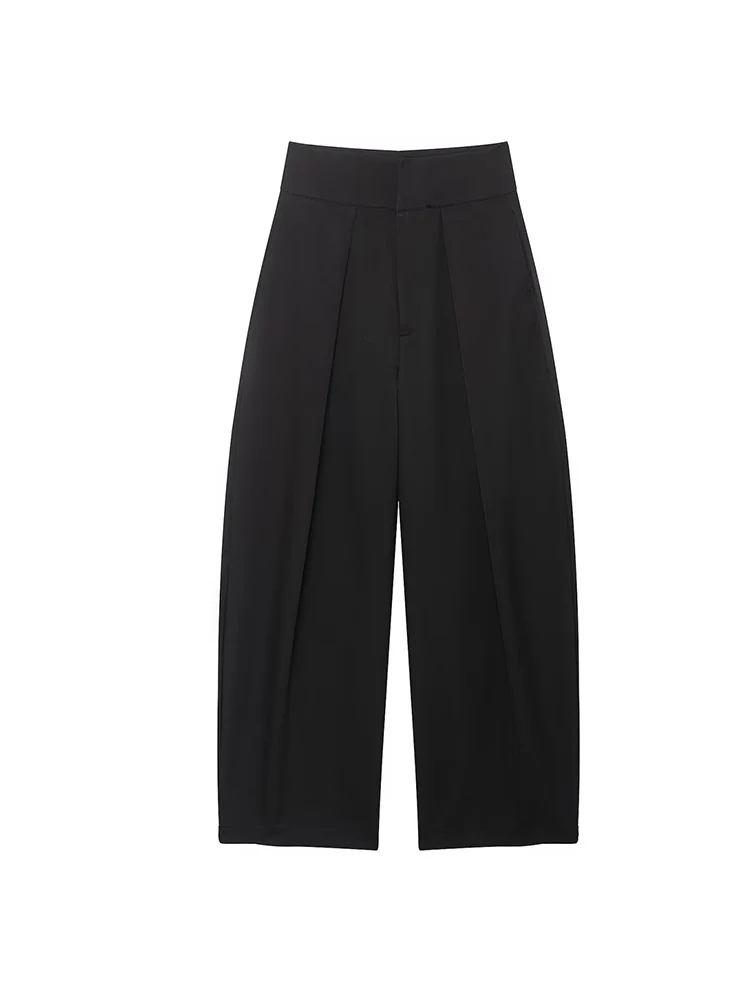  New Women's Draped Balloon Pants Casual High Street Loose Wide Leg Zipper Trousers Fashion Simple Ladies Chic Solid Pant