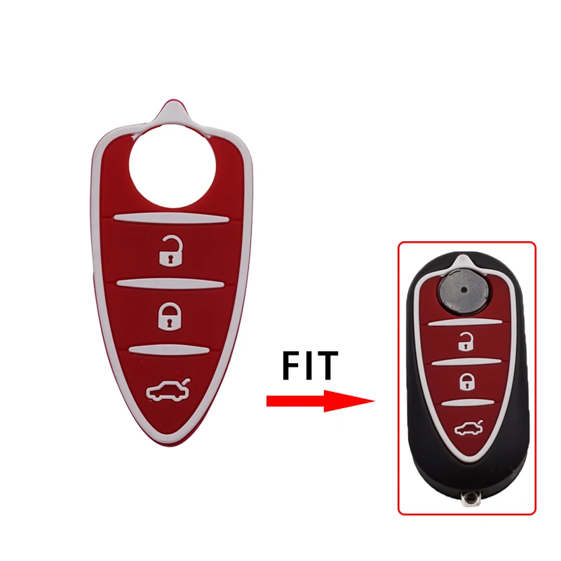 Car Key Shell Cocolockey Silicone Rubber Key Pad Fit for Alfa Romeo Mito Giulietta 159 GTA 3 Buttons Flip Remote In Black Red Car Styling