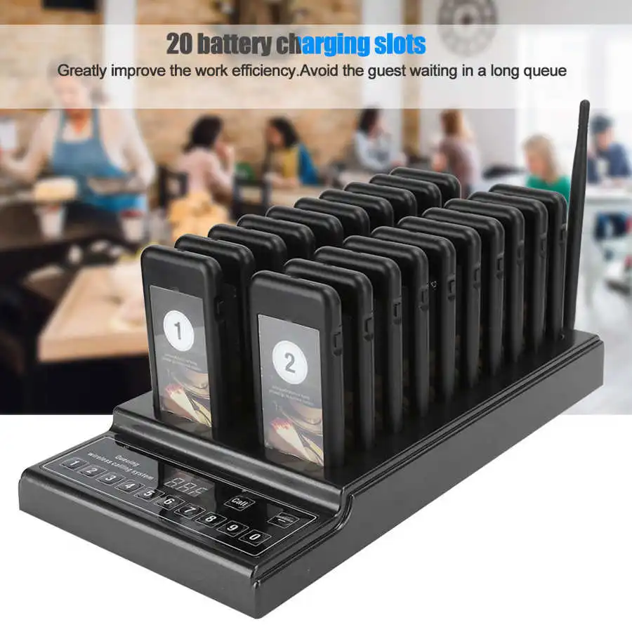 SU‑68Z Wireless Restaurant Buzzer Pager System 20 Coaster Receiver for Coffee Dessert Burger Shop Queue Calling System