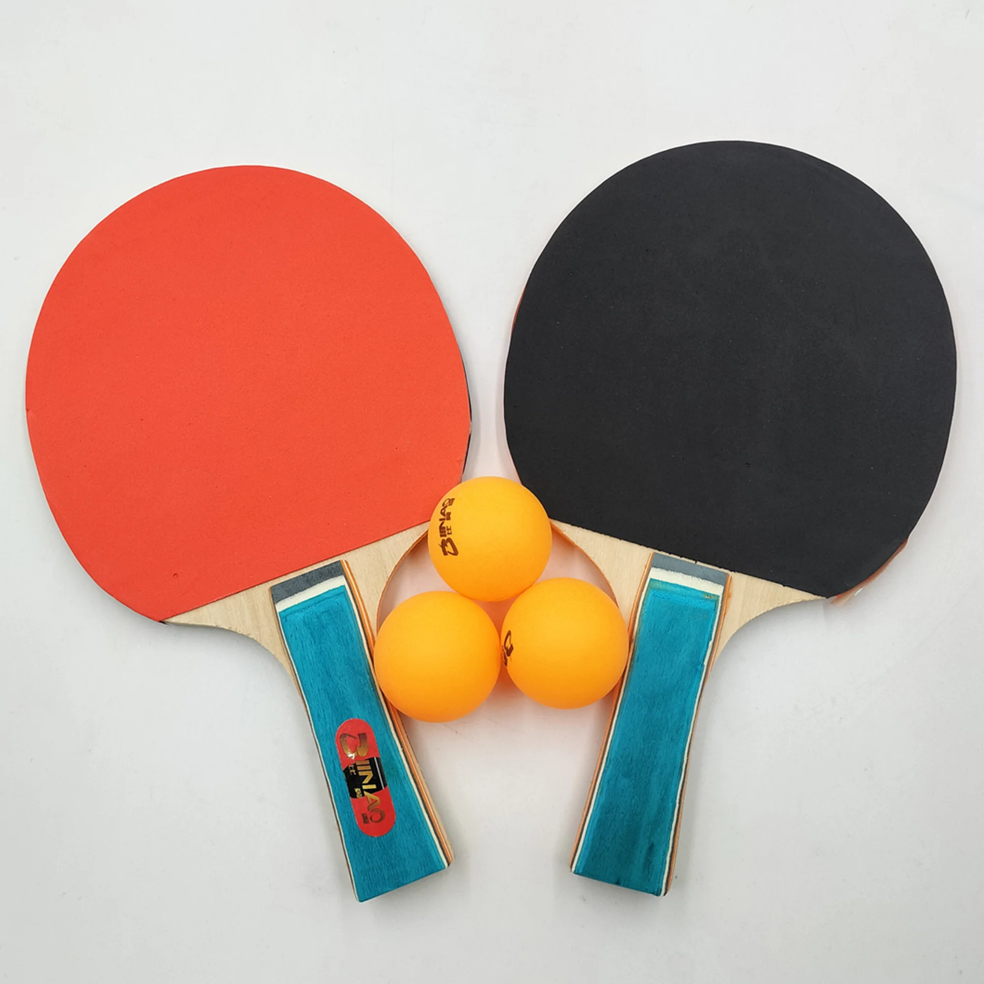 Solid Wood Shakehand Grip Reverse Rubber on Both Sides Two Racket Three Ball Training Table Tennis Rackets