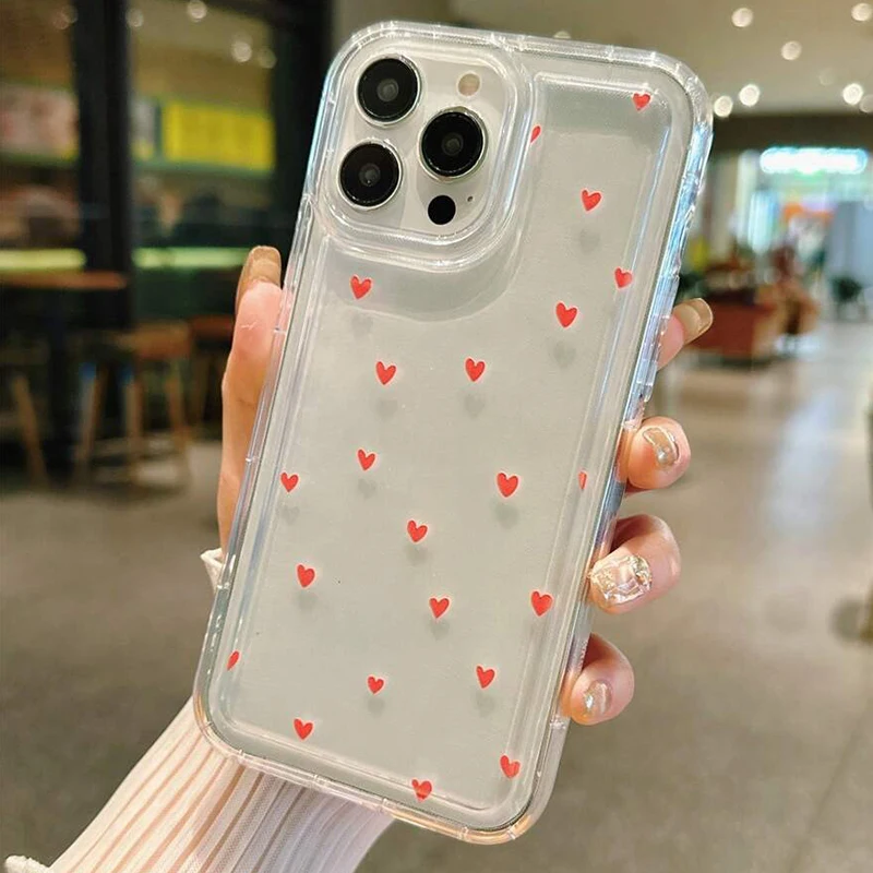 ตัวเลือกสินค้า เคสใสลายรักเล็กสีขาว ปกป้อง iPhone 17/16/15/14/13/12/11 Pro Max 7 8 Plus