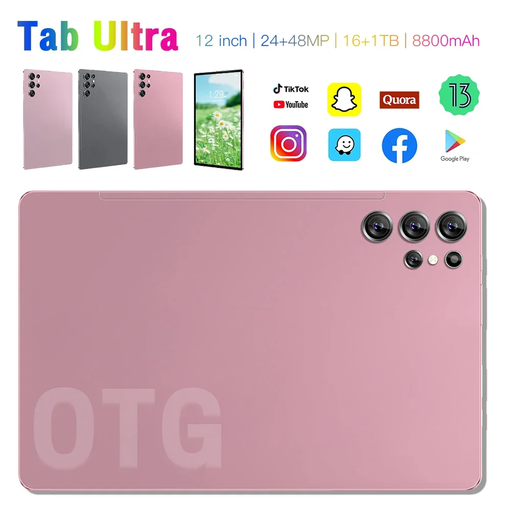 2024 오리지널 태블릿 미 패드 탭 울트라 스냅드래곤 8 세대, 12 인치 8800mAh 배터리, 16GB + 1TB 태블릿 PC, 안드로이드 13 잠금 해제