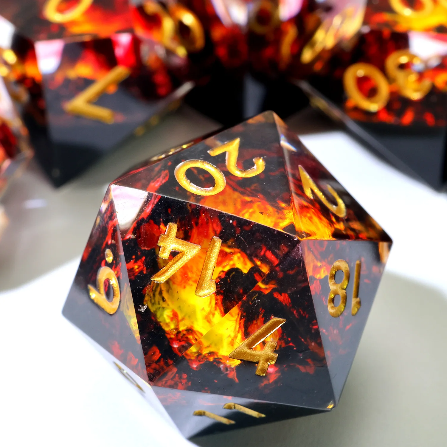 Volcanic Dragon's Lair Handmade Polyhedral Resin RPG Dice Set - Red