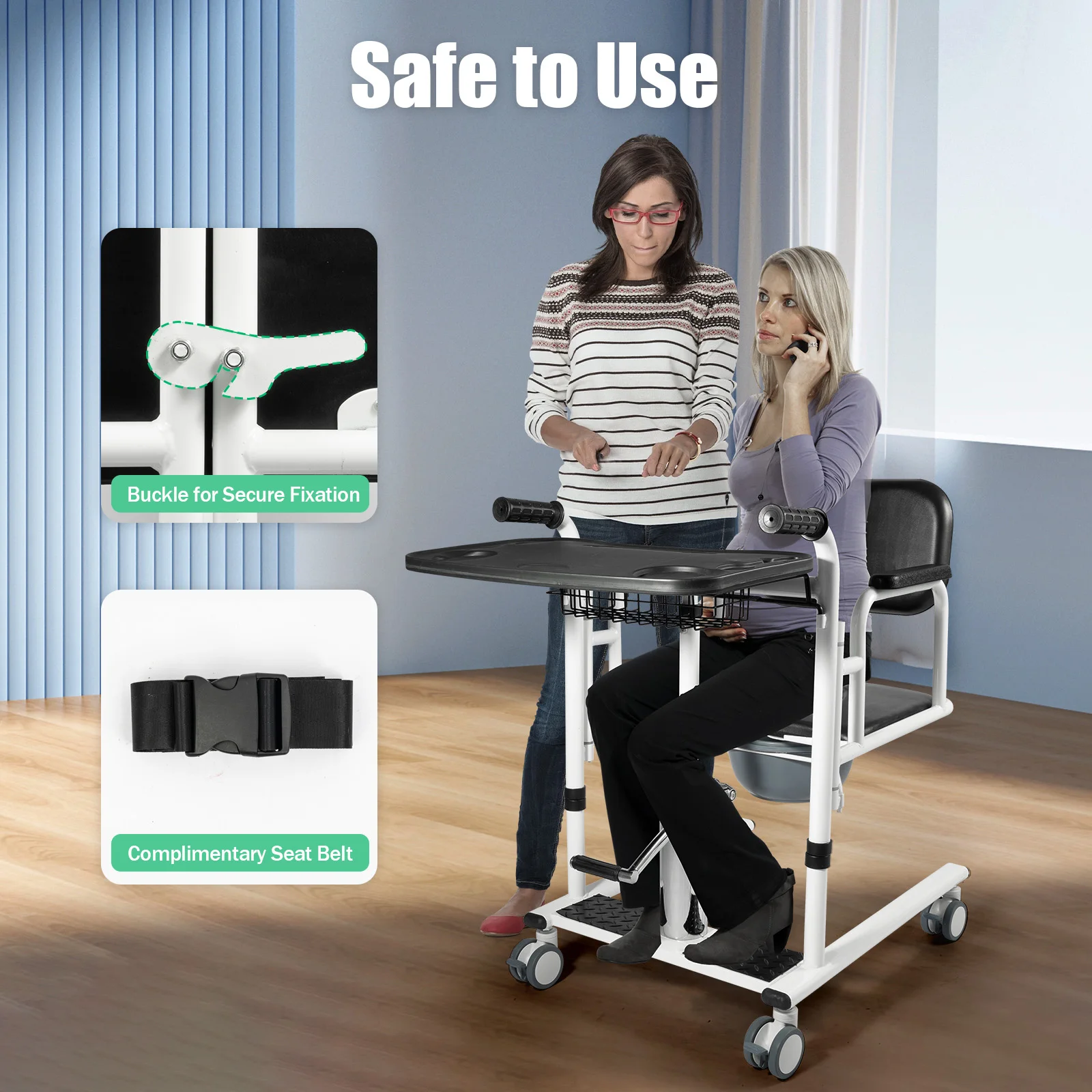 Hydraulic Patient Lift Transfer Chair, 330.7Lbs Nursing Wheelchair for Car, Aid Elderly 180° Split Seat Bathroom Bedside Commode 4