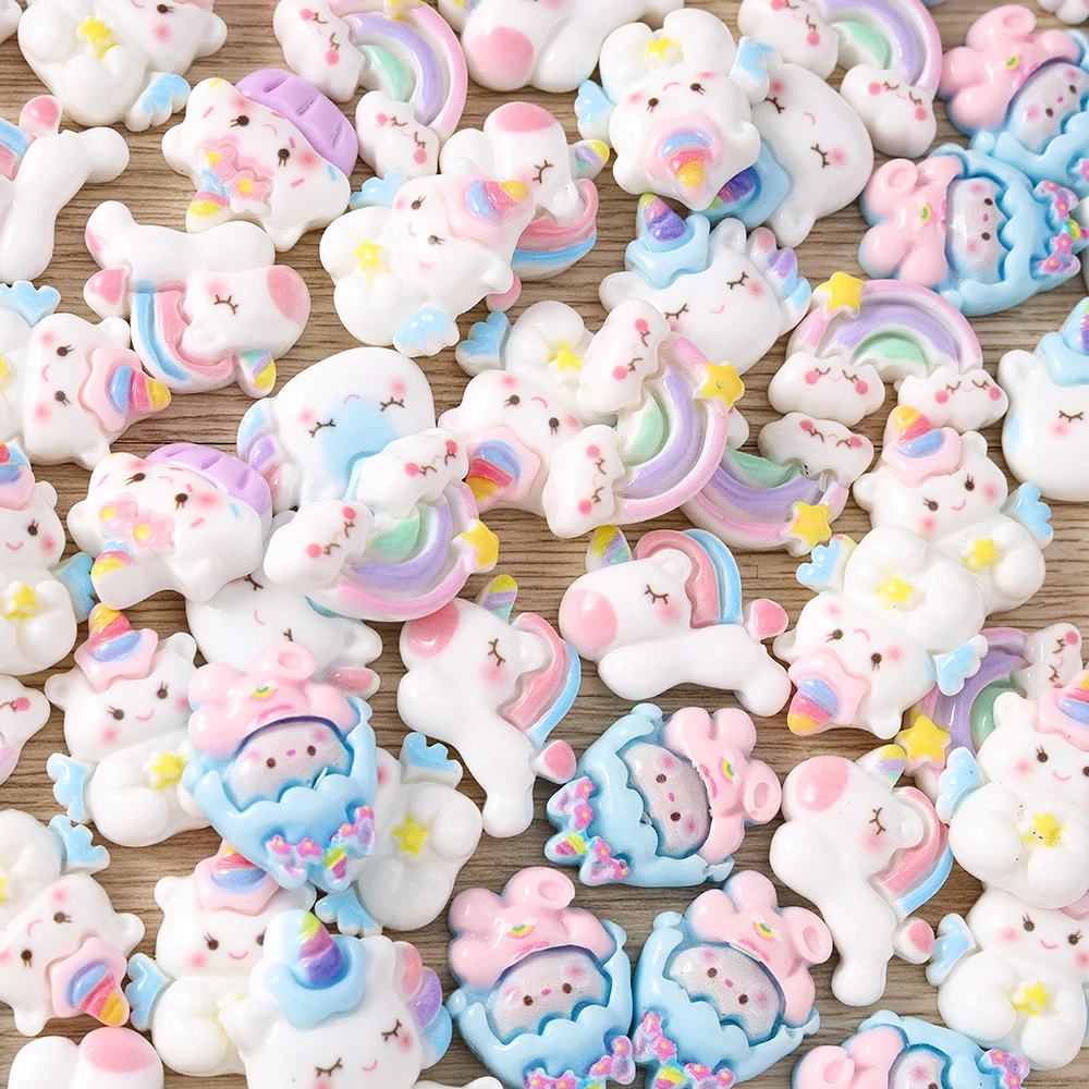 Tusember 15 Stück gemischte süße Regenbogen-Einhorn-Charms aus Kunstharz mit flacher Rückseite für DIY-Telefonhülle, Zubehör, Damen, Mädchen, Kinder, Spielzeug