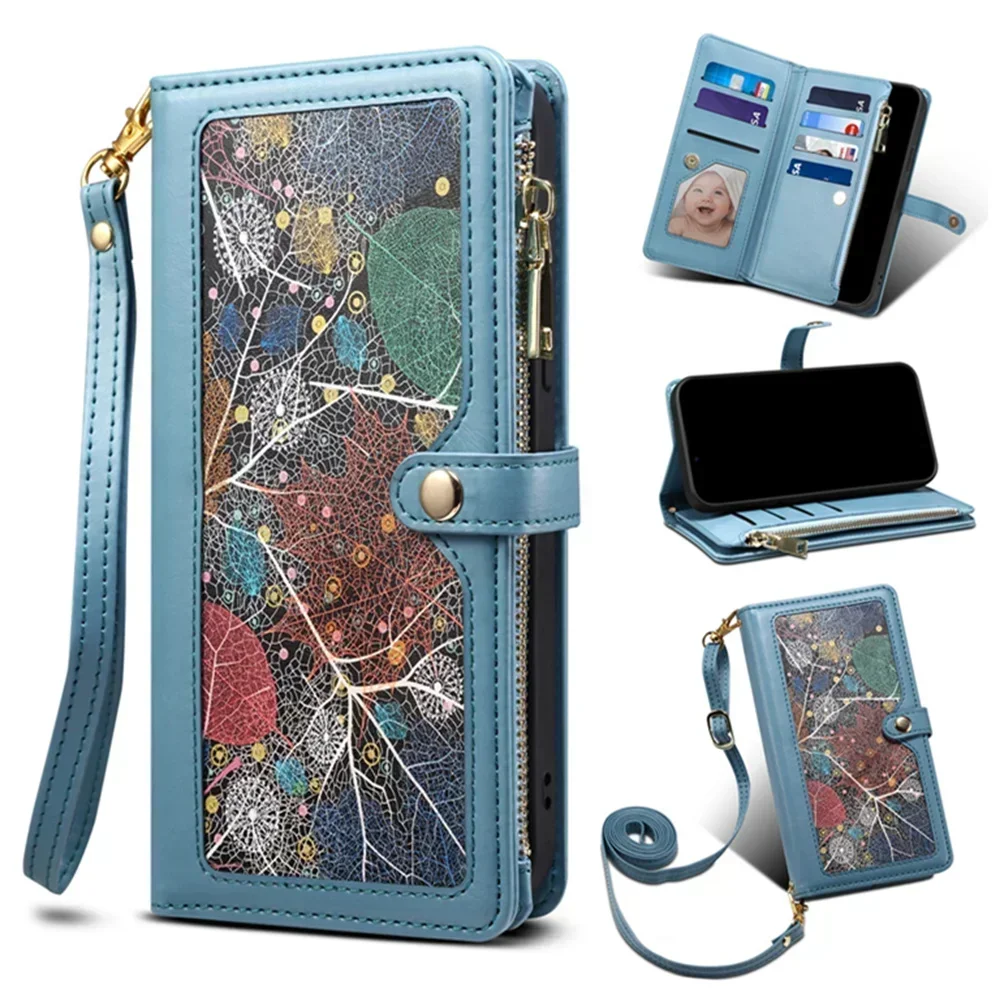 Luxurious Leather Crossbody Zip Wallet Case