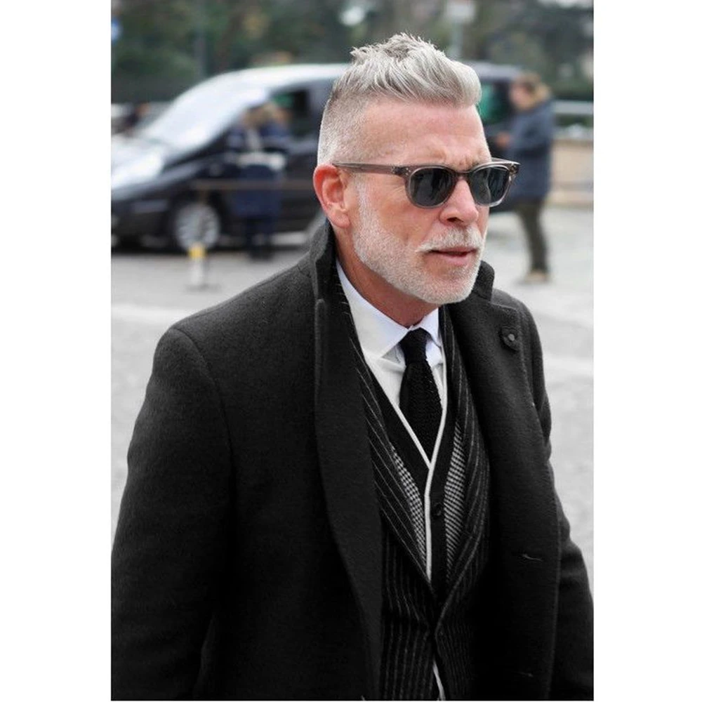 Smart Casual Black Woolen Blazer for Men with Notch Lapel Single Breasted Dinner Jacket Elegant Suit Coat for Wedding/Business