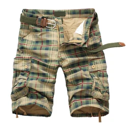 Men's Summer Cotton Plaid Beach Shorts - Comfortable Outdoor Loose Fit Cargo Style - 30 (Khaki)