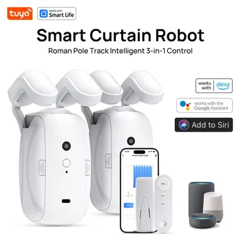 Robot per tende intelligenti Tuya, controllo intelligente dell'app Tuya 3 in 1/telecomando/controllo vocale (Alexa Google Siri) per binario con asta romana
