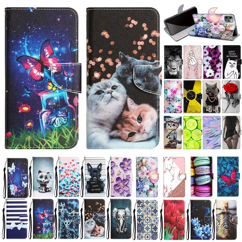 Custodia Flip In Pelle Verniciata Per Samsung Galaxy S21 Fe S22 Plus Ultrs S20Fe 5G Butterfly Cat Elephant Wallet Phone Book Cover
