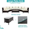 5-Piece Half Moon Outdoor Sectional Sofa Set,Cushions and Half-Moon Tempered Glass Table, Patio All-Weather PE Wicker Furniture 3
