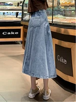 Vintage Elasitc High Waist Jeans Long Skirts For Woman Casual Loose Plus Size Denim Skirt Women Autumn Cotton A-Line Maxi Skirt - Image 3