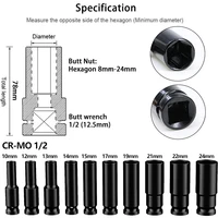 Electric Wrench Socket Set 1/2" Impact Deep Socket Set 10Pcs Durable Reliable Drive Cr-Mo Steel for Professional Repair DIY 2
