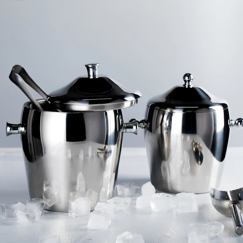 Luxury Champagne Cooler, Double-layer Stainless Steel Wine and Bar Ice Bucket for Home Decoration and KTV Party