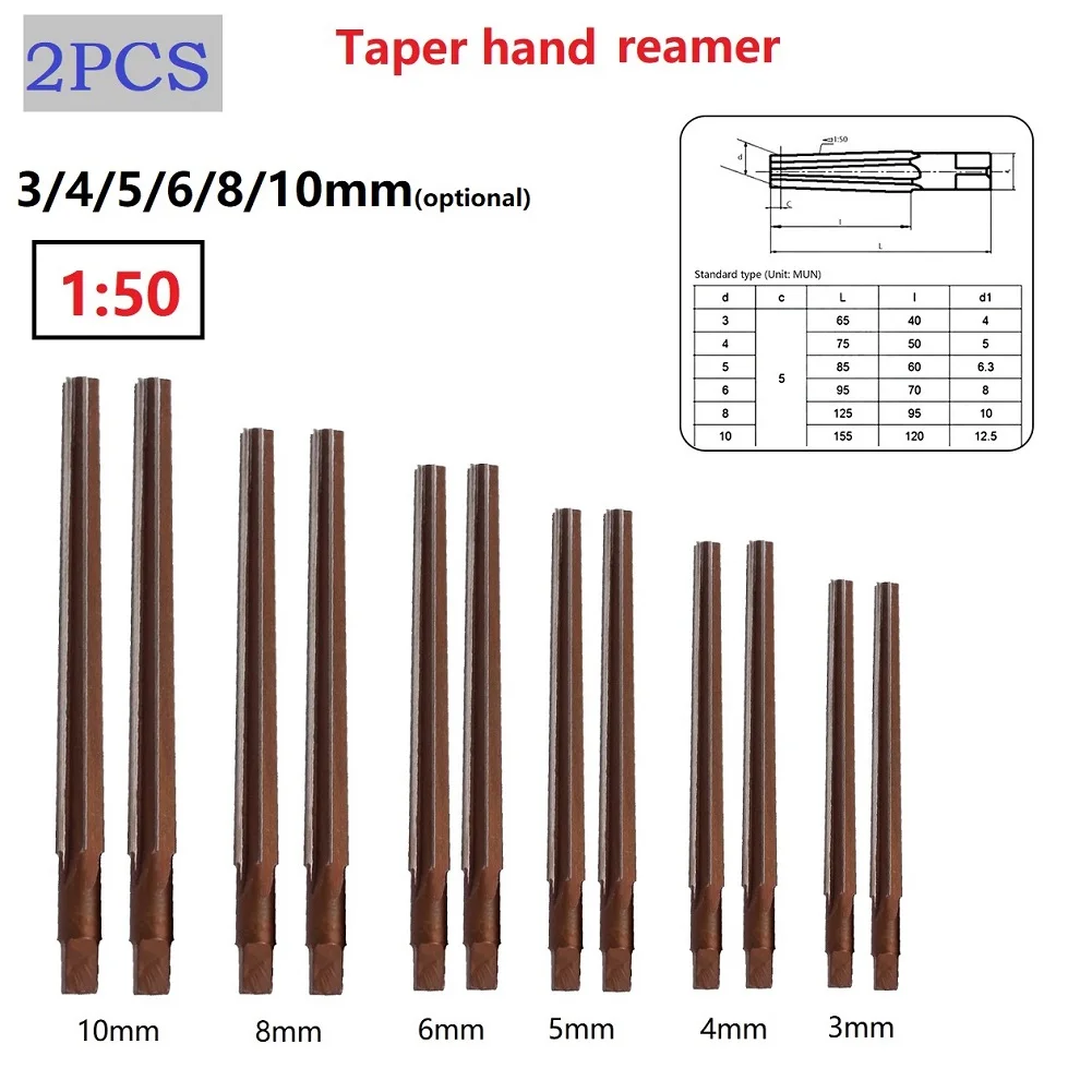 

2pcs Hand Reamer 1:50 Conical Degree Sharp Manual Pin Taper Shank Hand Reamer 3/4/5/6/8/10mm Straight-shank Engineering Tools