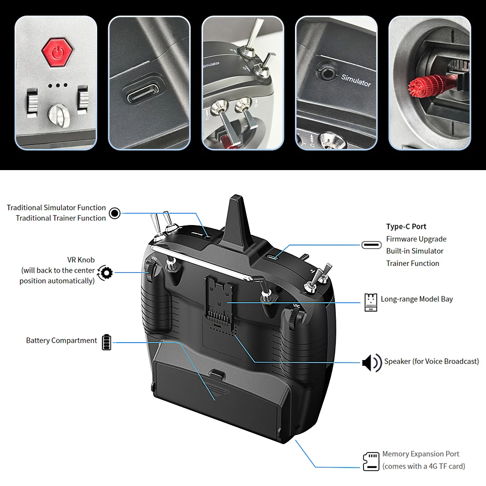 รูปสินค้า เครื่องส่ง-รับสัญญาณโดรน 16 ช่อง 2.4G ตอบสนอง 3ms สำหรับ FPV Racing
