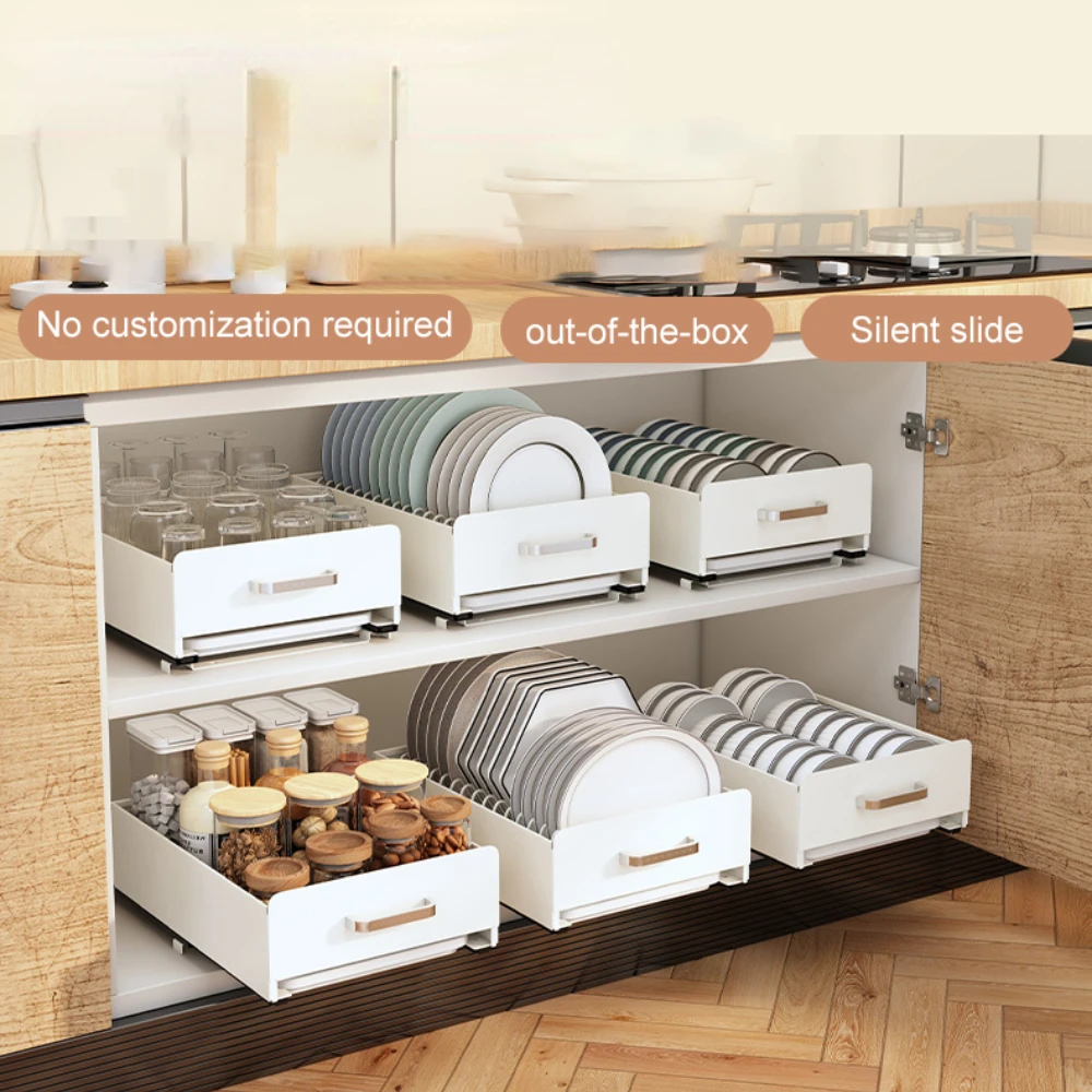 Non-Installation Kitchen Shelf Dish Organizer Cabinet Pull-out Rack Multifunctional Spice Bowls Chopsticks Racks Under Sink 4