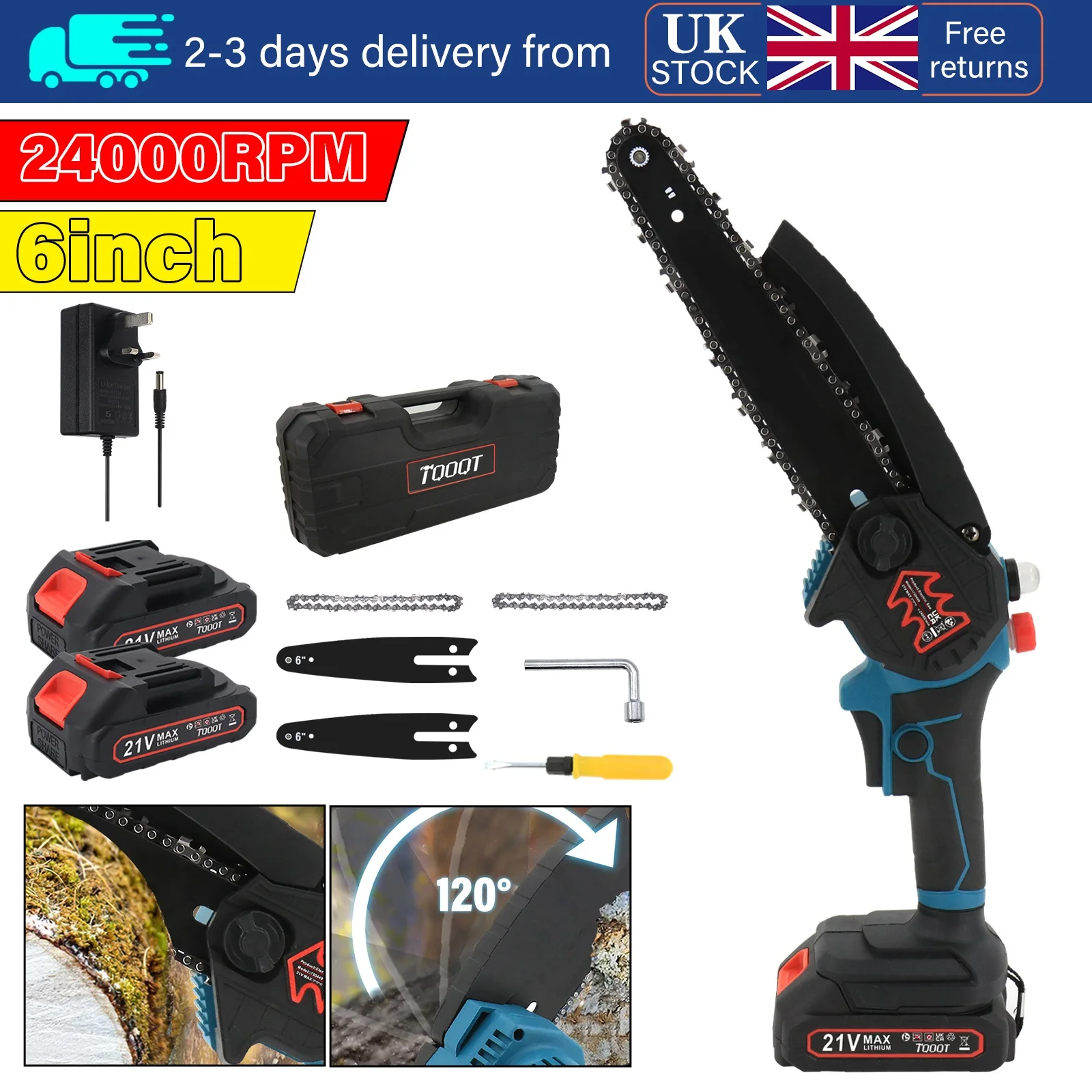 6 Inch Mini Cordless Chainsaw Handheld Electric Chainsaw Wood Pruning Cutter UK