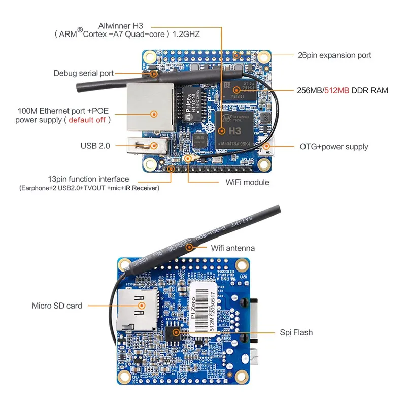 Orange Pi Zero LTS H3  ھ 512MB RAM WiFi  PoE ȵ̵ Ubuntu Debian OPI Zero LTS ɼ ̽ 濭