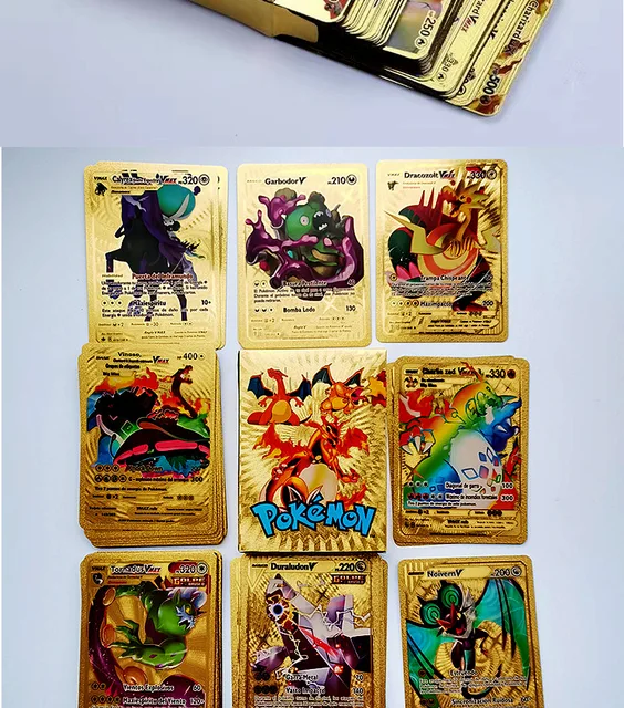 Boîte de cartes de jeu Pokémon Pikachu doré et argenté, carte de jeu  Charizard Vmax Gx, espagnol, anglais, français, cadeau garçon, 11-55 pièces  - AliExpress