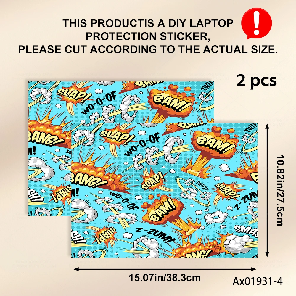 팝아트 코믹 노트북 스킨 세트 2개, 13-17인치 노트북용 맞춤형 보호 스티커, 자가 접착식 PC 데칼