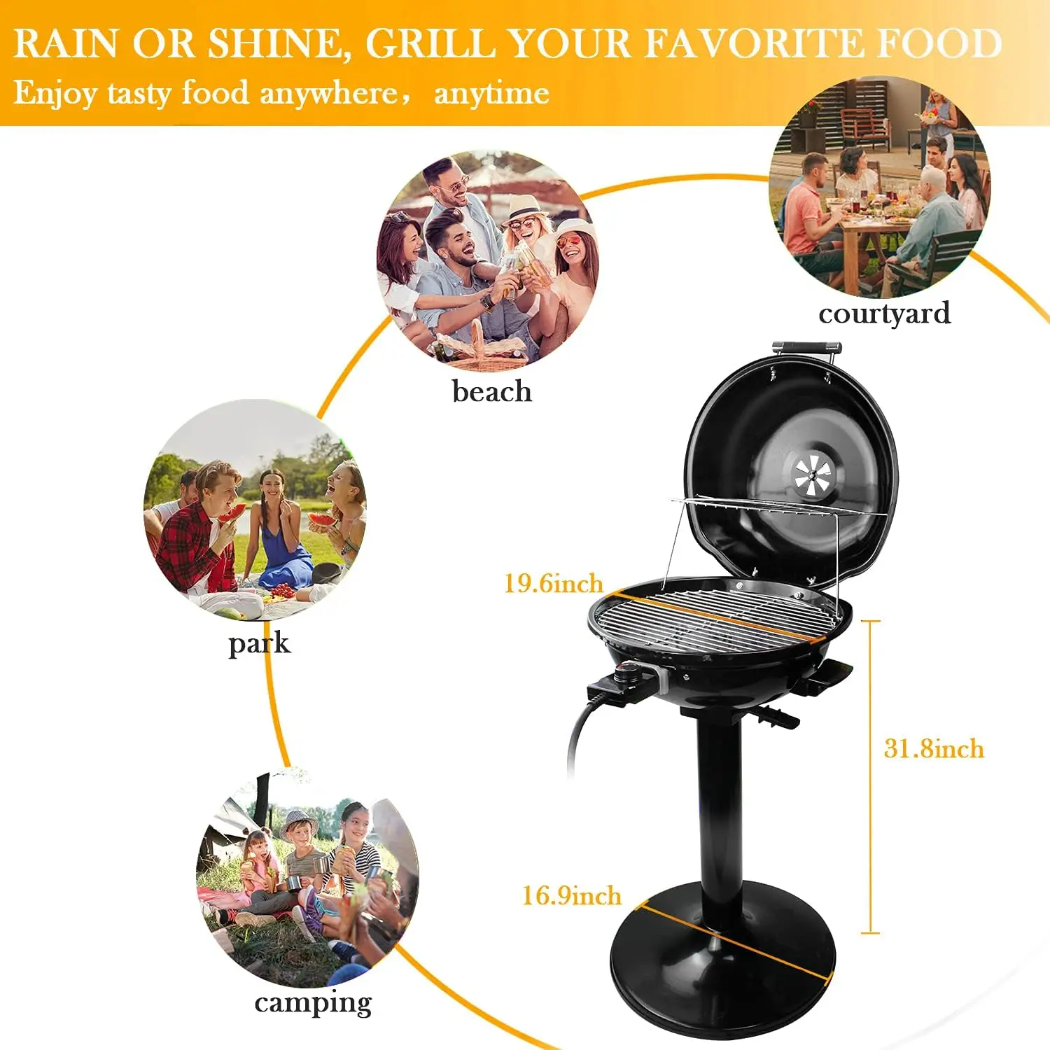 15-Serving Indoor/Outdoor Electric Grill for Indoor & Outdoor Use, Double Layer Design, Portable Rem 3