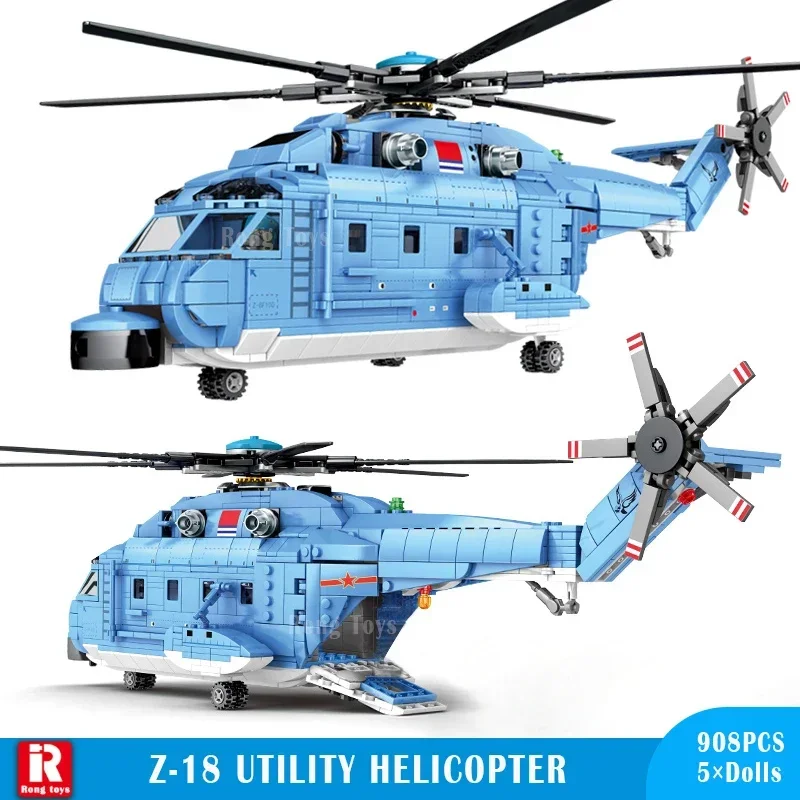 

908pcs Helicopter Fighter Building Blocks WW2 Military Army Weapon Creative Soldier Bricks Education Toys For Children Long 50CM